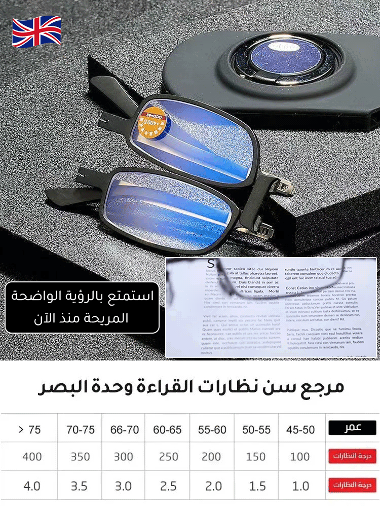 LHJ28 | نظارات قراءة بريطانية محمولة يمكن استخدامها كحامل للهاتف المحمول (